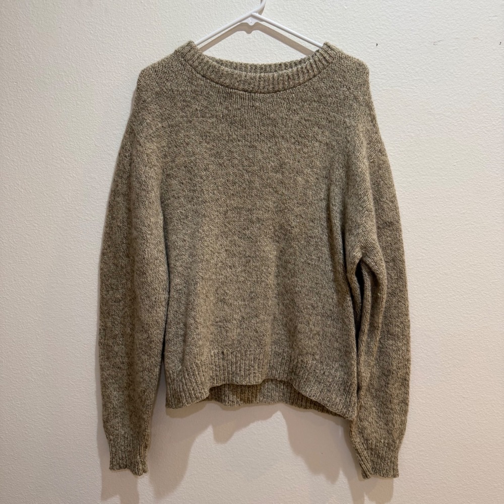 Lahmar Vintage Wool Sweater Mens Large Oatmeal Heather Made in USA Distressed